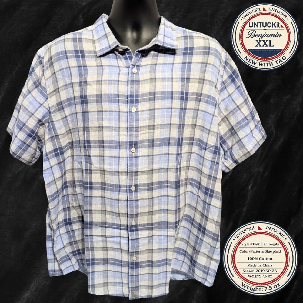 UNTUCKit Benjamin Blue Plaid Short-Sleeve Shirt - Mens